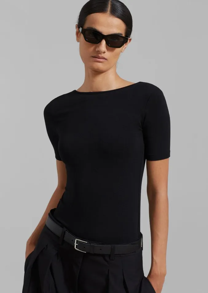 The Frankie Shop Vera Scoop Back Shirt 8211 Black Women Clothing
