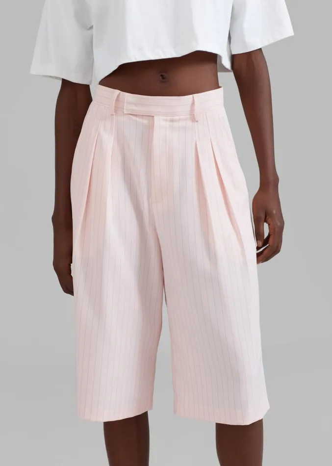 The Frankie Shop Vivian Fluid Pleated Bermuda Shorts 8211 Pink Pinstripe Women Clothing