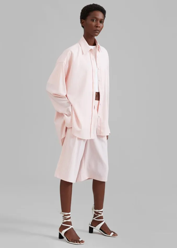 The Frankie Shop Vivian Fluid Pleated Bermuda Shorts 8211 Pink Pinstripe Women Clothing