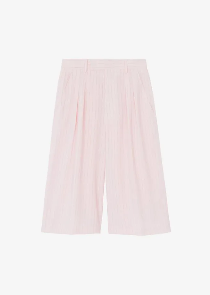 The Frankie Shop Vivian Fluid Pleated Bermuda Shorts 8211 Pink Pinstripe Women Clothing