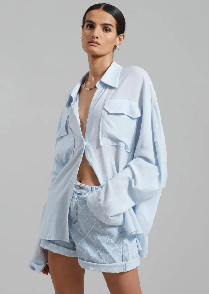 The Frankie Shop Willa Oversized Button Down Shirt 8211 Sky Women Clothing