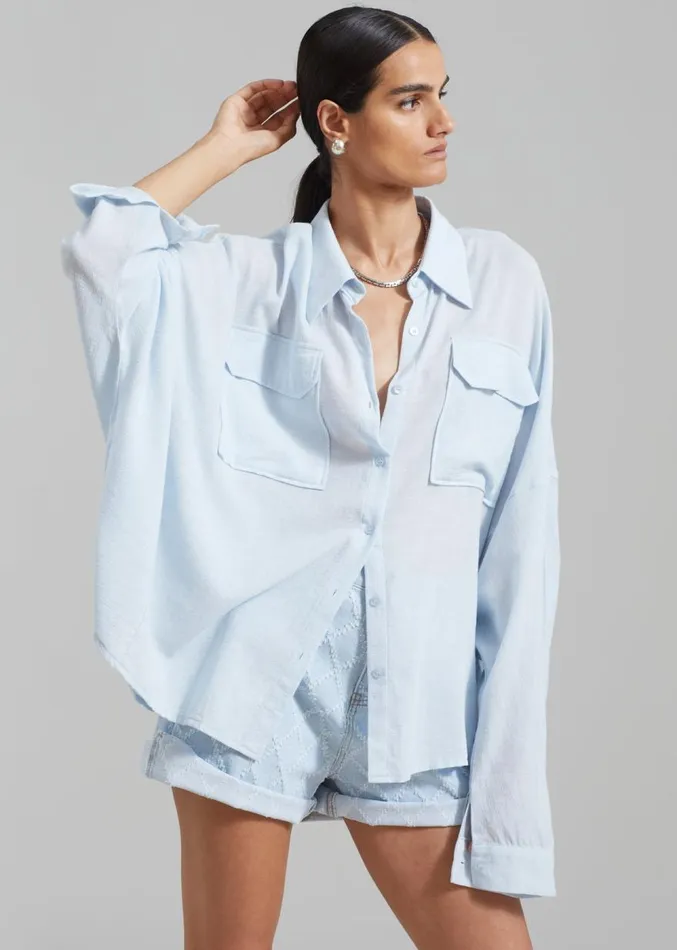 The Frankie Shop Willa Oversized Button Down Shirt 8211 Sky Women Clothing