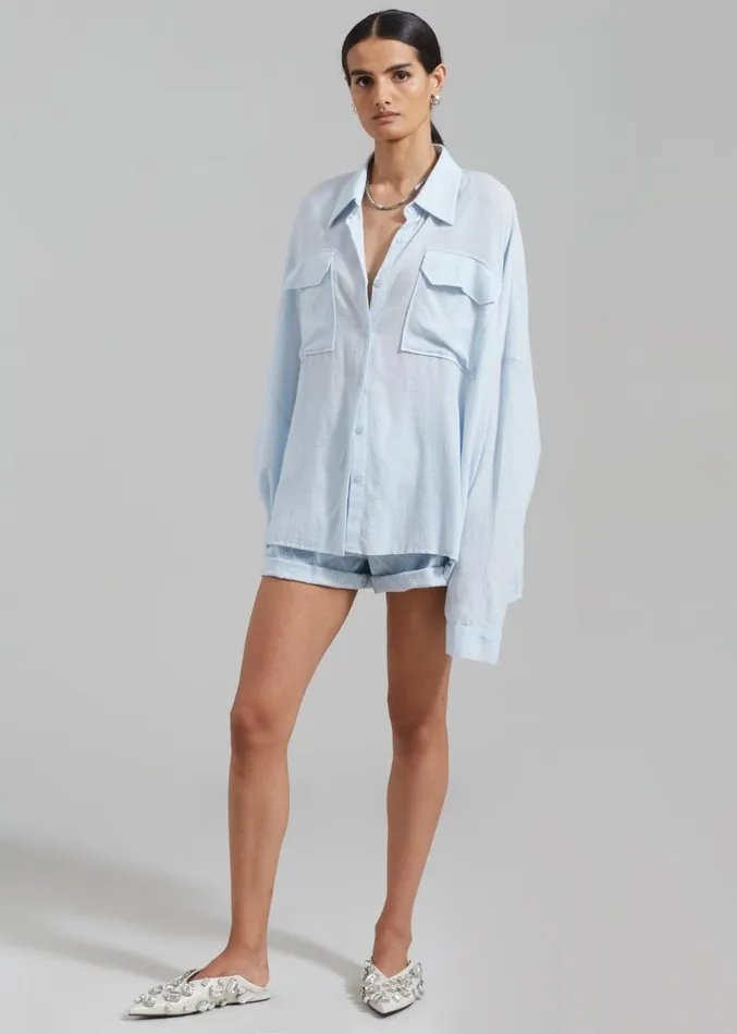 The Frankie Shop Willa Oversized Button Down Shirt 8211 Sky Women Clothing