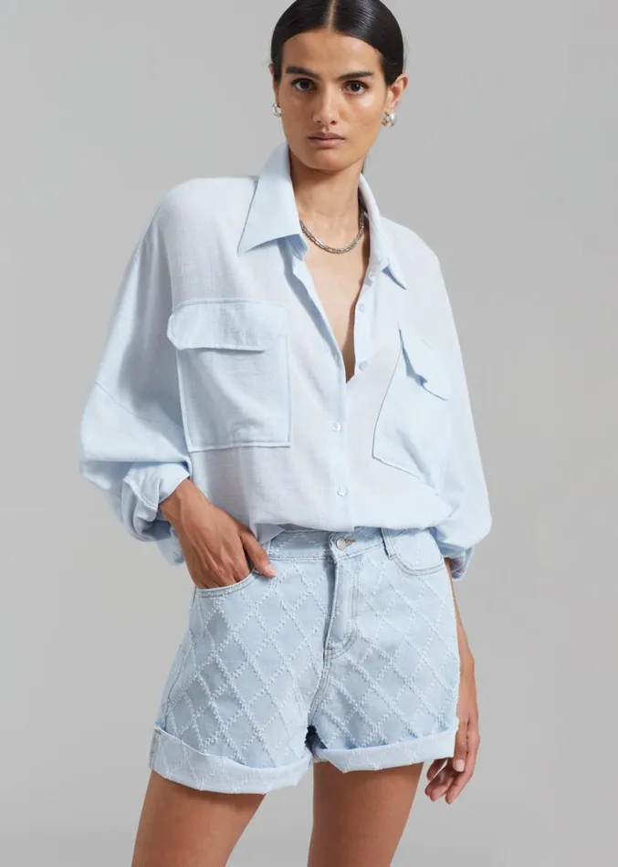 The Frankie Shop Willa Oversized Button Down Shirt 8211 Sky Women Clothing