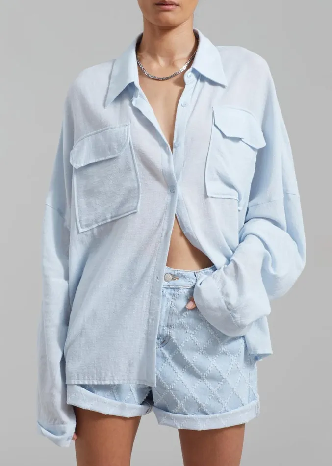 The Frankie Shop Willa Oversized Button Down Shirt 8211 Sky Women Clothing