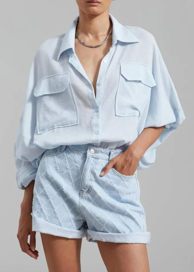 The Frankie Shop Willa Oversized Button Down Shirt 8211 Sky Women Clothing