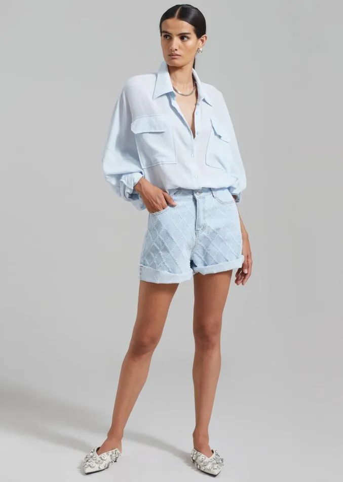 The Frankie Shop Willa Oversized Button Down Shirt 8211 Sky Women Clothing