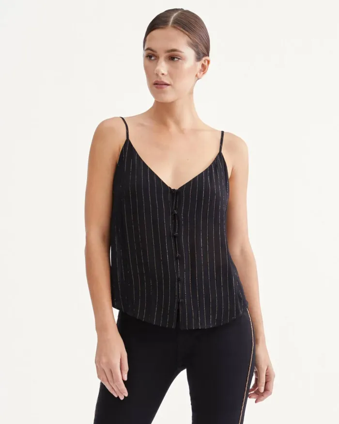 Tops Women 7 For All Mankind Button Front Cami In Jet Black 038 Gold