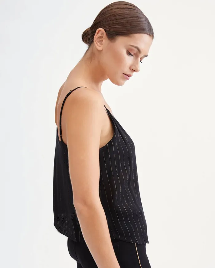 Tops Women 7 For All Mankind Button Front Cami In Jet Black 038 Gold