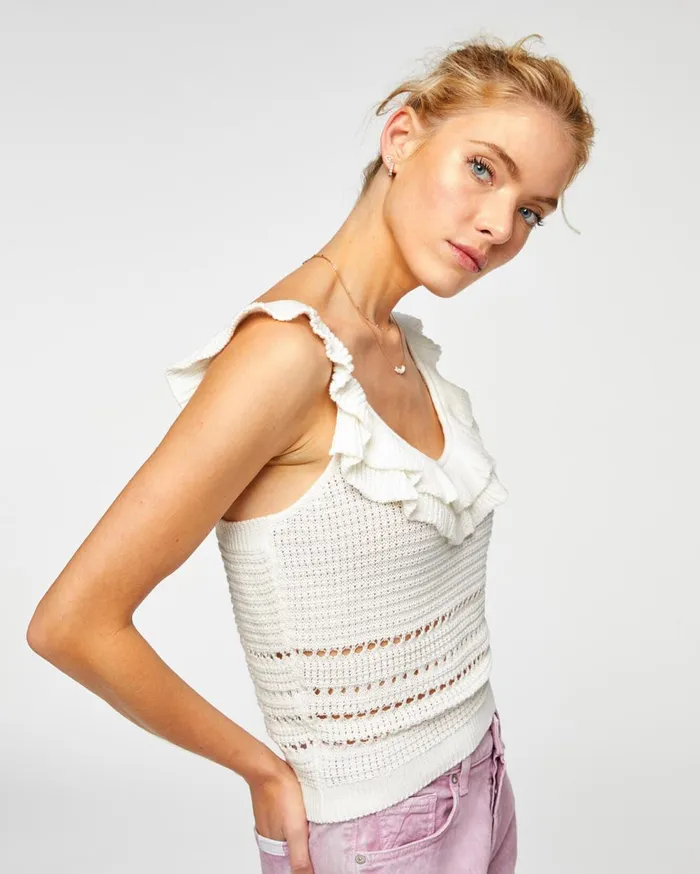 Tops Women 7 For All Mankind Crochet Ruffle Tank In Ecru