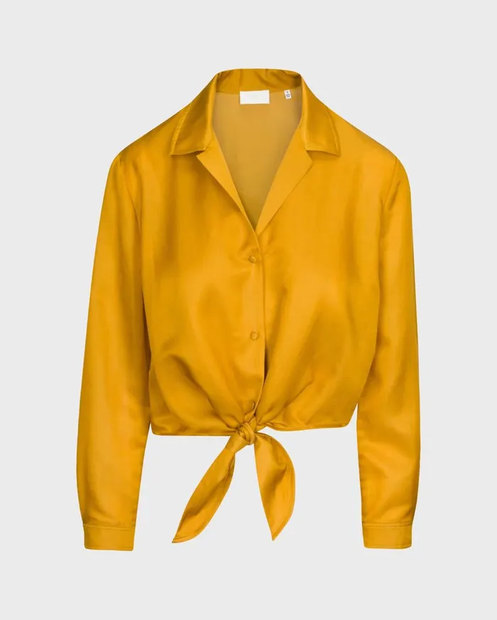 Tops Women 7 For All Mankind Long Sleeve Tie Front Shirt In Gold Sunburst