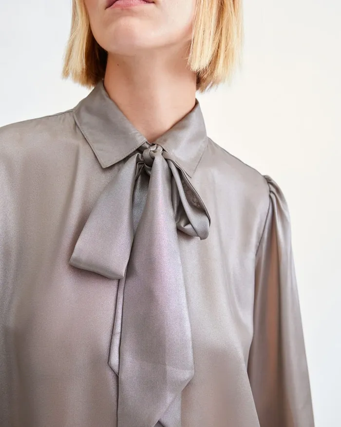 Tops Women 7 For All Mankind Neck Tie Blouse In Silver