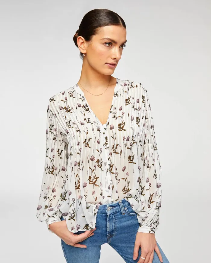 Tops Women 7 For All Mankind Pin Tuck VNeck Button Up Shirt In Wallflower