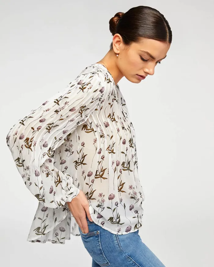 Tops Women 7 For All Mankind Pin Tuck VNeck Button Up Shirt In Wallflower