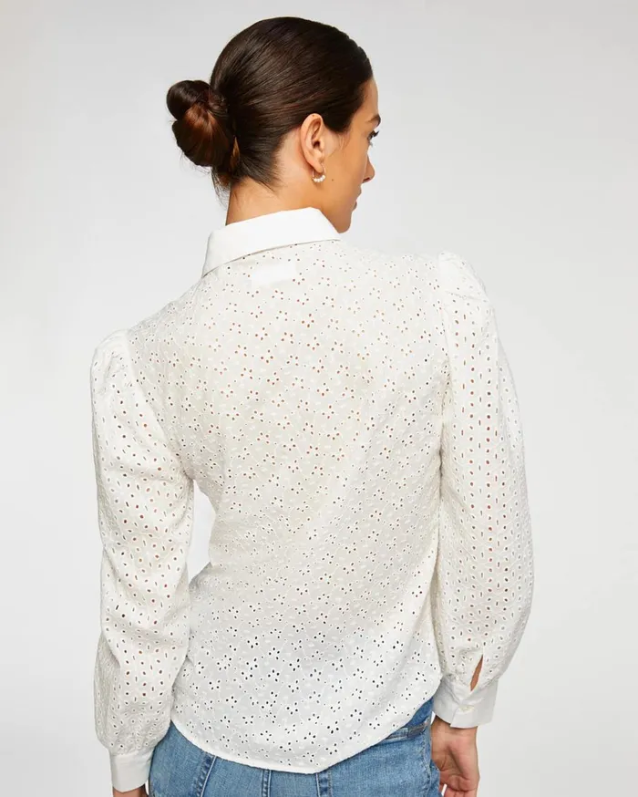 Tops Women 7 For All Mankind Puff Sleeve Eyelet Shirt In White