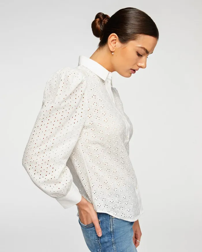 Tops Women 7 For All Mankind Puff Sleeve Eyelet Shirt In White