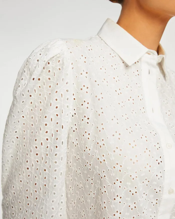 Tops Women 7 For All Mankind Puff Sleeve Eyelet Shirt In White
