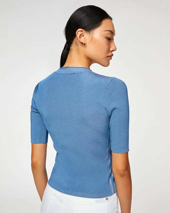 Tops Women 7 For All Mankind Rib Knit Elbow Sleeve Pullover In Ash Blue