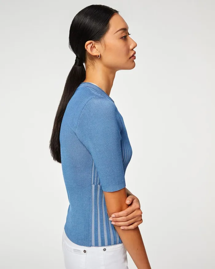 Tops Women 7 For All Mankind Rib Knit Elbow Sleeve Pullover In Ash Blue