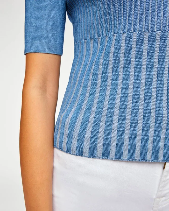 Tops Women 7 For All Mankind Rib Knit Elbow Sleeve Pullover In Ash Blue