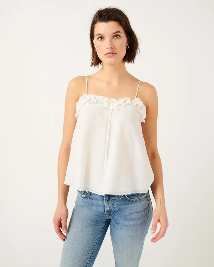 Tops Women 7 For All Mankind Ruffle Tank With Merrow Edge In Optic White