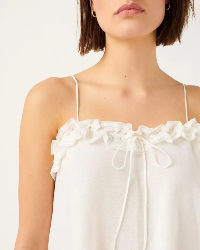 Tops Women 7 For All Mankind Ruffle Tank With Merrow Edge In Optic White