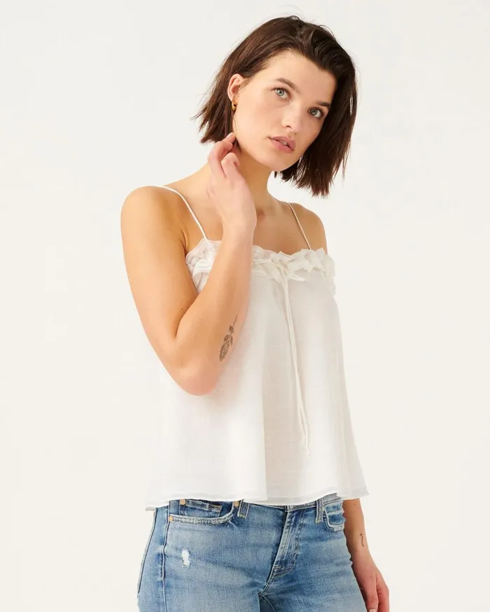 Tops Women 7 For All Mankind Ruffle Tank With Merrow Edge In Optic White