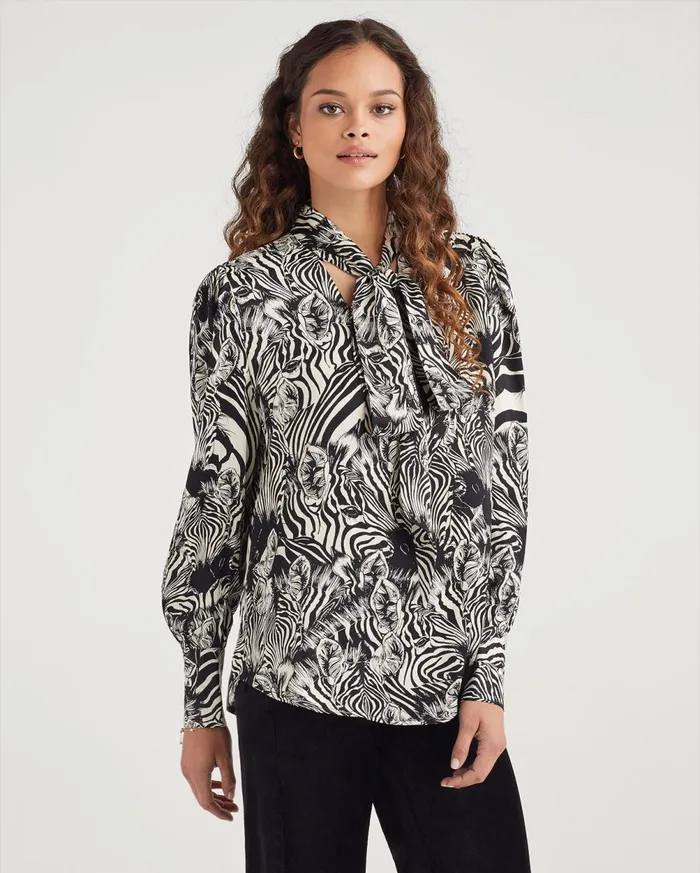 Tops Women 7 For All Mankind Satin VNeck Tie Top In Zebra Tops Women 7 For All Mankind Satin VNeck Tie Top In Zebra