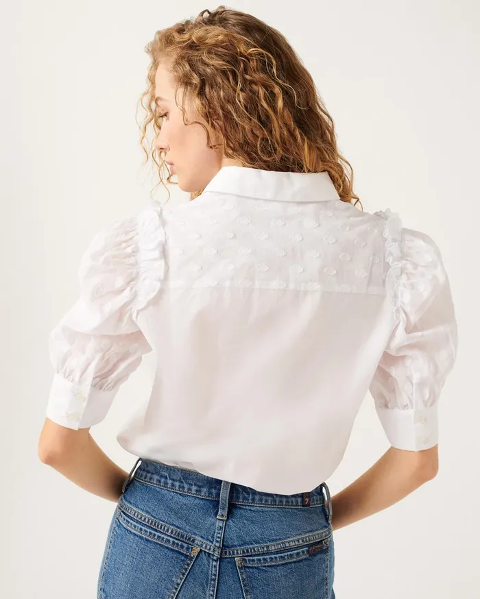 Tops Women 7 For All Mankind Sheer Yoke Sleeve Blouse In Optic White