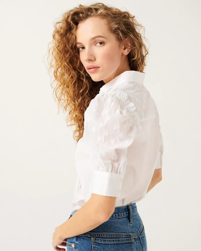Tops Women 7 For All Mankind Sheer Yoke Sleeve Blouse In Optic White