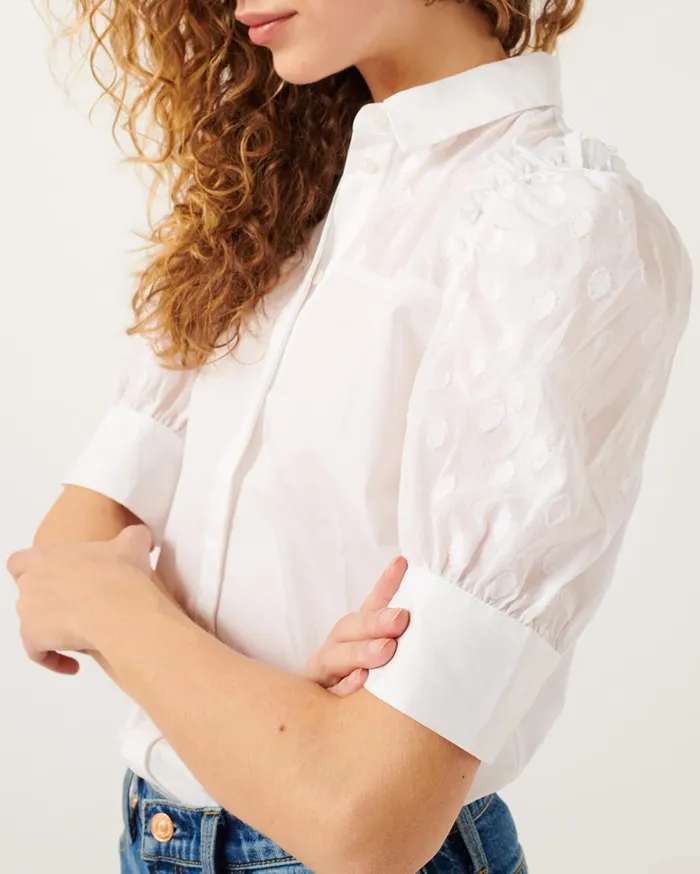 Tops Women 7 For All Mankind Sheer Yoke Sleeve Blouse In Optic White