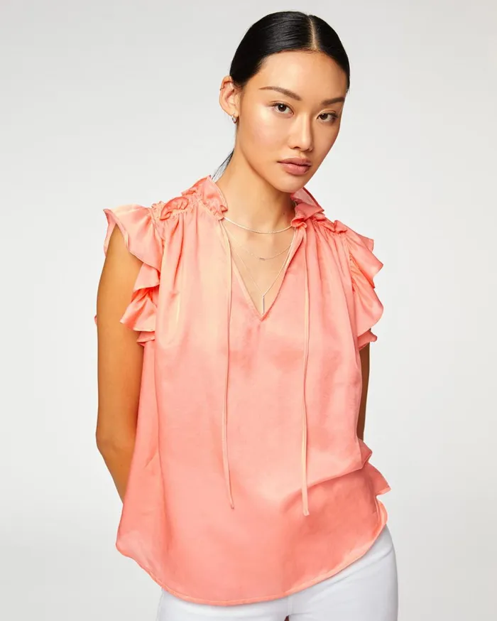 Tops Women 7 For All Mankind Shirred Ruffle Flutter Sleeve Top In Dusty Peach Tops Women 7 For All Mankind Shirred Ruffle Flutter Sleeve Top In Dusty Peach