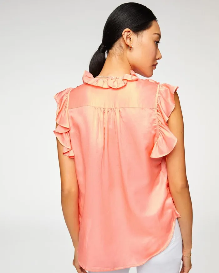 Tops Women 7 For All Mankind Shirred Ruffle Flutter Sleeve Top In Dusty Peach