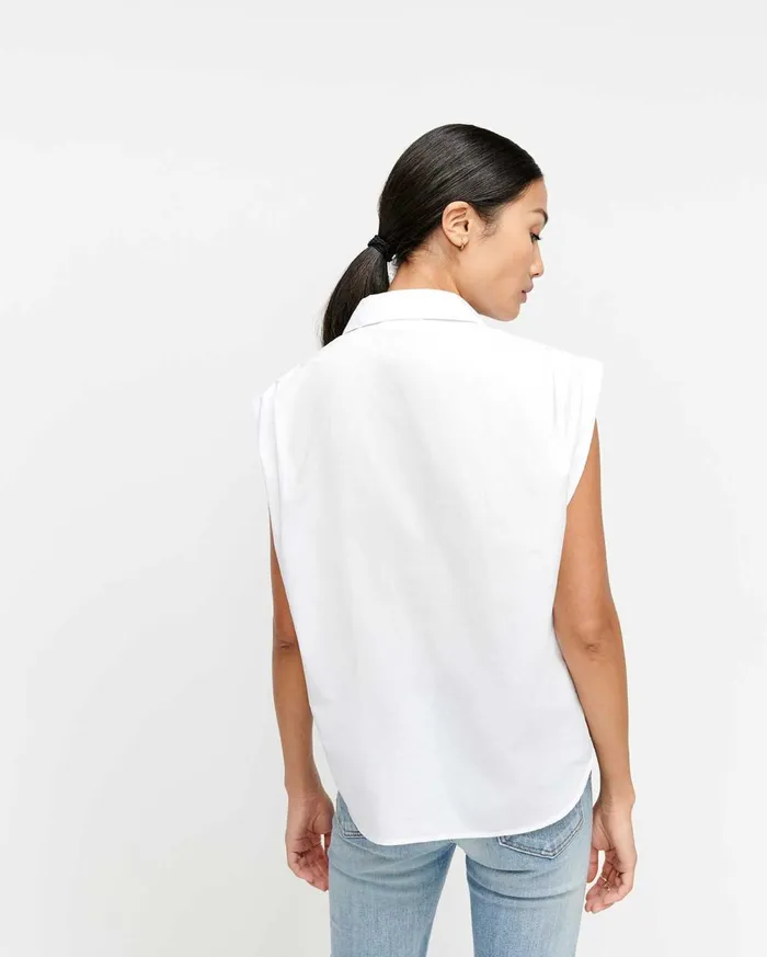 Tops Women 7 For All Mankind Sleeveless Cuffed ButtonUp Shirt In Optic White