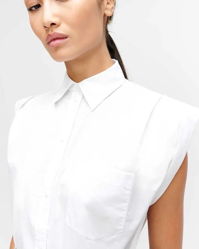 Tops Women 7 For All Mankind Sleeveless Cuffed ButtonUp Shirt In Optic White