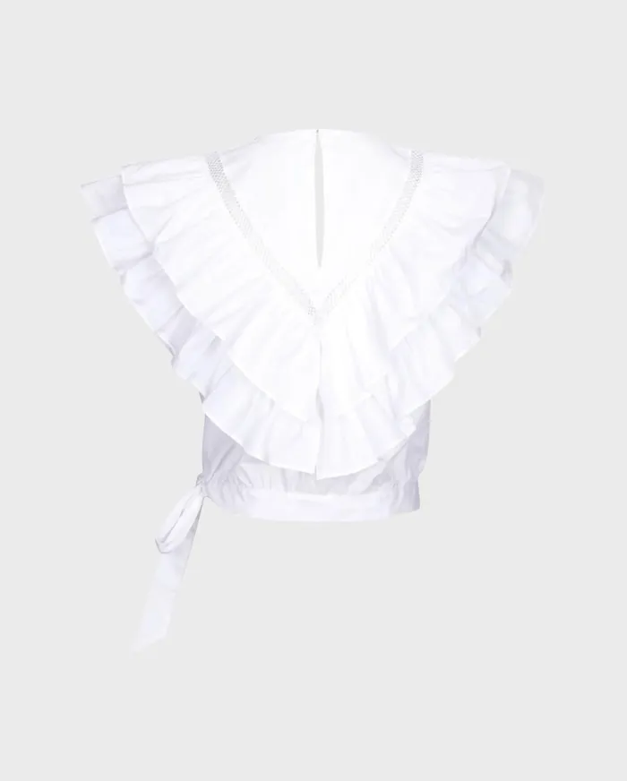 Tops Women 7 For All Mankind Sleeveless Ruffle Top With Lace Trim In Optic White
