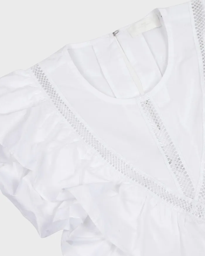 Tops Women 7 For All Mankind Sleeveless Ruffle Top With Lace Trim In Optic White
