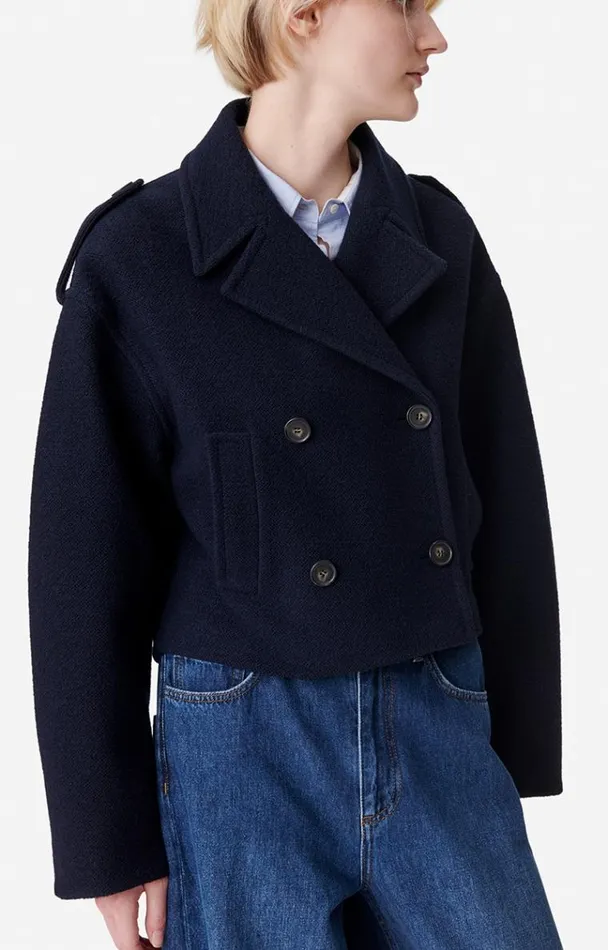 Vanessa Bruno Coats and Jackets Women Beran Peacoat Bleu Marine Vanessa Bruno Coats and Jackets Women Beran Peacoat Bleu Marine