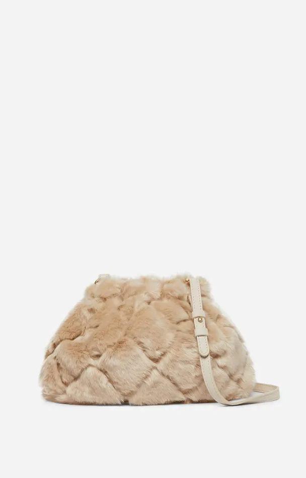 Vanessa Bruno Crossbody Bags Women Faux Fur Nano Moon Pouch Bag Beige