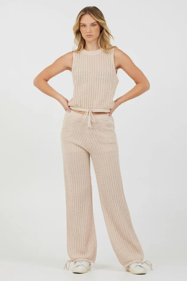 Vintage Havana All Bottoms Women Bali Beige Open Crochet Tie Pants Bali Beige