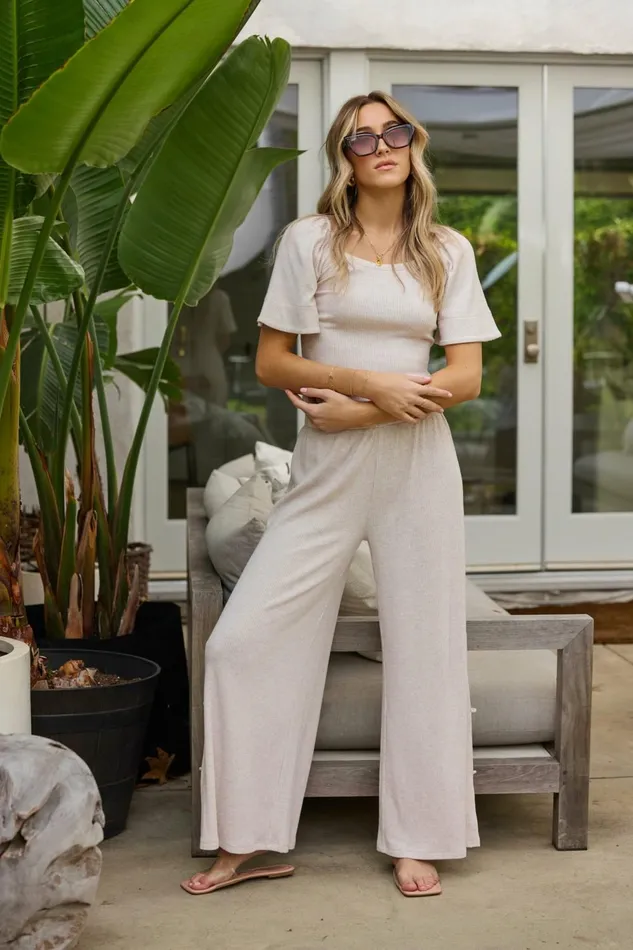 Vintage Havana All Bottoms Women Heather Oatmeal Drapey Knit Cut Out Pants Heather Oatmeal