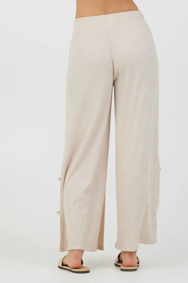 Vintage Havana All Bottoms Women Heather Oatmeal Drapey Knit Cut Out Pants Heather Oatmeal