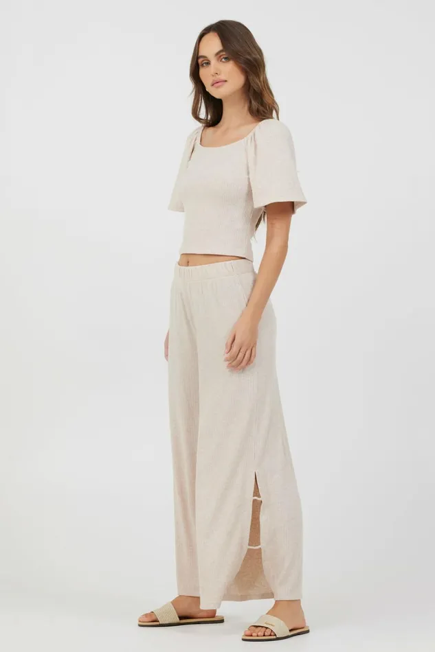 Vintage Havana All Bottoms Women Heather Oatmeal Drapey Knit Cut Out Pants Heather Oatmeal