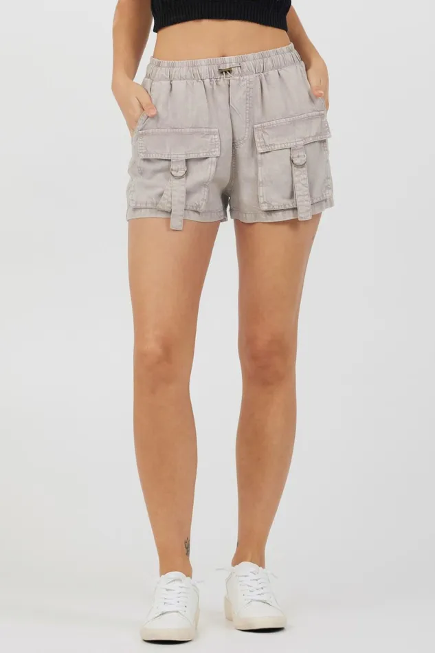 Vintage Havana All Bottoms Women Khaki Tencel Cargo Shorts Khaki