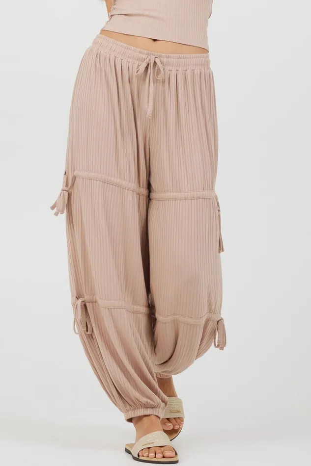 Vintage Havana All Bottoms Women Nude Wide Rib Loose Fit Tie Pants Nude
