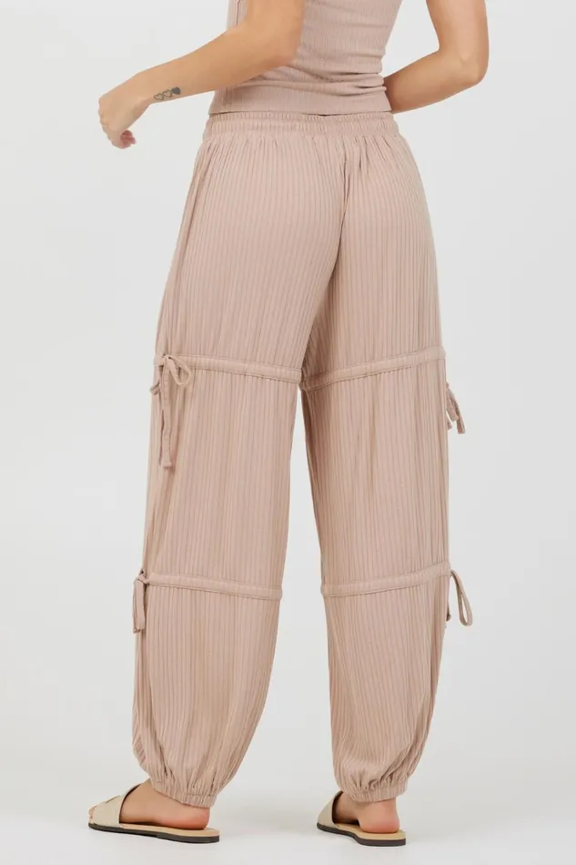 Vintage Havana All Bottoms Women Nude Wide Rib Loose Fit Tie Pants Nude