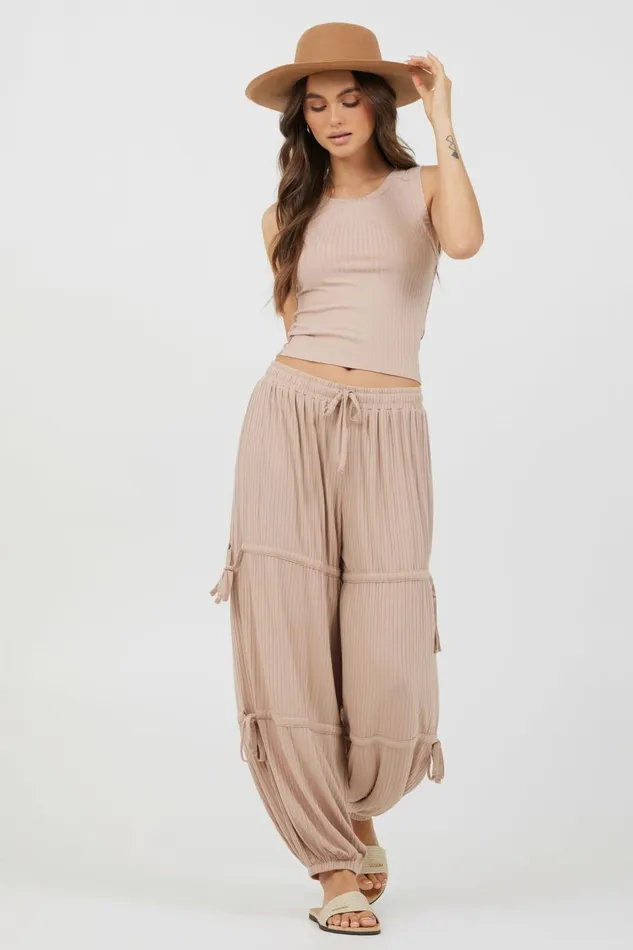 Vintage Havana All Bottoms Women Nude Wide Rib Loose Fit Tie Pants Nude