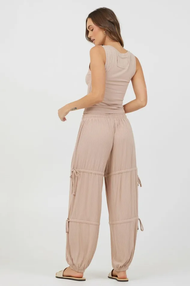 Vintage Havana All Bottoms Women Nude Wide Rib Loose Fit Tie Pants Nude