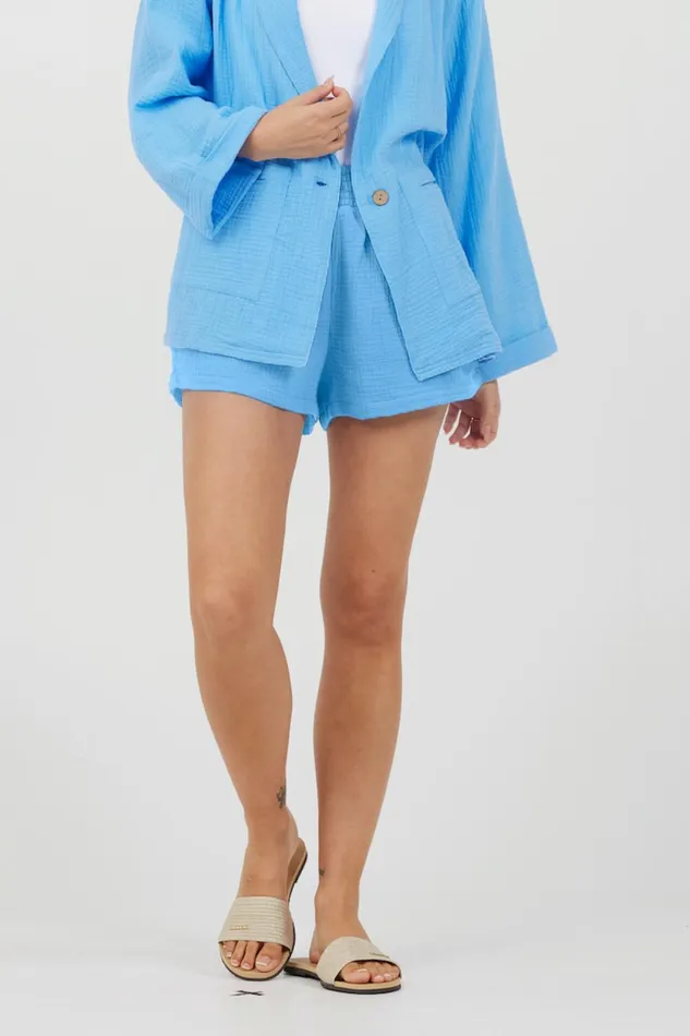 Vintage Havana All Bottoms Women Ocean Blue Washed Gauze Shorts Ocean Blue