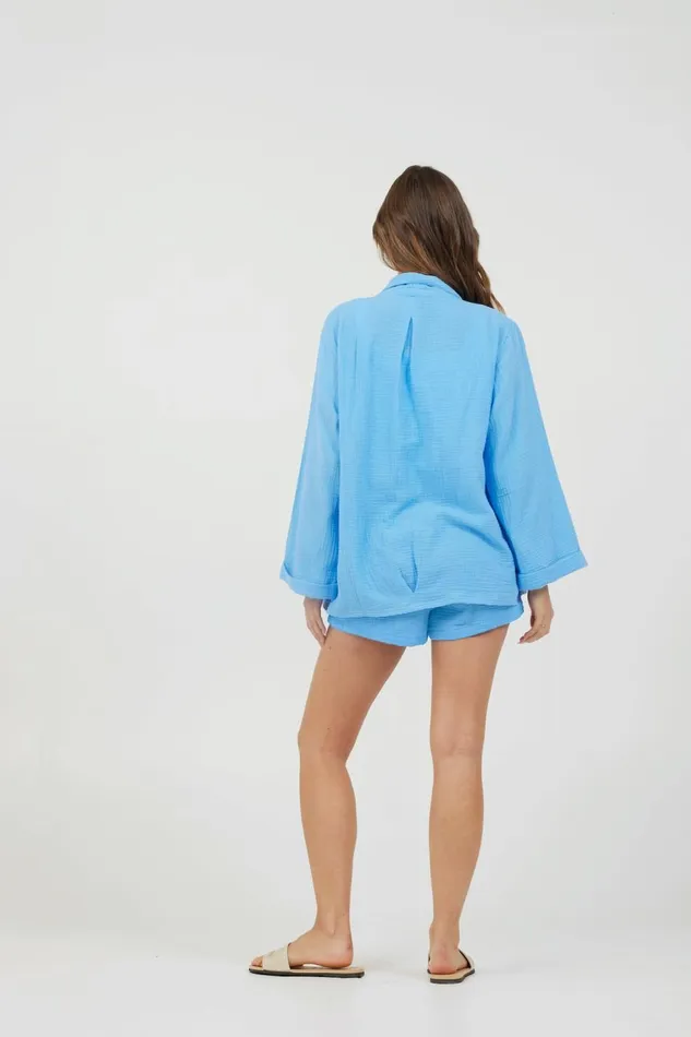 Vintage Havana All Bottoms Women Ocean Blue Washed Gauze Shorts Ocean Blue